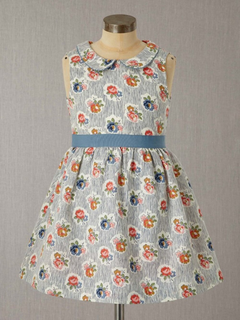 Mini Boden Girls Floral Dress, Linen/Cotton Peter Pan Collar 2yr | 18-24 mo